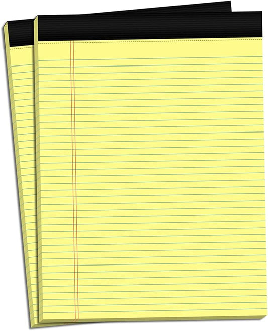 Legal Pads 8.5 x 11 College Ruled Note Pads 8.5 x 11.75 Yellow Notepad 80gsm Lined Paper Pads, 30 Sheets per Pad, 2 Pack Perforated Writing Pads Perfect for Office, Home, School