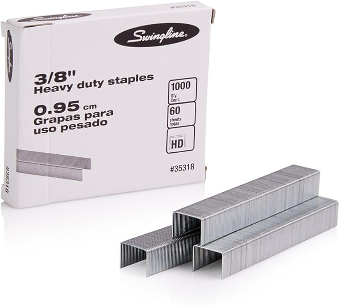 Swingline Staples, Heavy Duty, 3/8" Length, 60 Sheet Capacity, 100/Strip, 1000/Box, 1 Pack (35318)