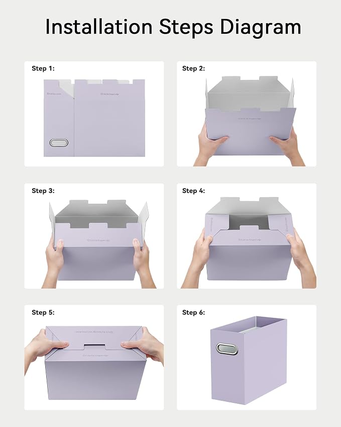 Portable Collapsible Cardboard File Box with Handle for Letter-Size | 8-Pack. Stainless Steel Handle. Label Stickers Included. Fits Letter Folders (Not Included). Home, Office, School, Dorm, Tax.