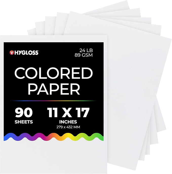 Hygloss White Paper - 24 lb, 89 GSM, Acid-Free, Fade-Resistant, 11x17-Inch Ledger Size Color Copy Paper, 90 Sheets