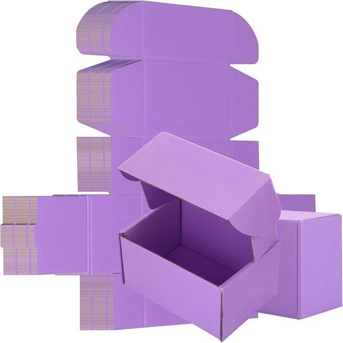 25 Pack Small Shipping Boxes Purple Corrugated Cardboard Box 6x4x3 inches，Corrugated Box for Packaging Small Business,Mailing Packing Literature Mailer,Shipping Gift Boxes