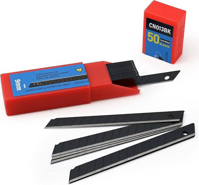 9mm Utility Knife Replacement Blades, 60 Degree Snap Off Carbon Steel Blades for Retractable Cutting Knives, Hobby, Craft Knife, Box Cutter 100PCS-Black