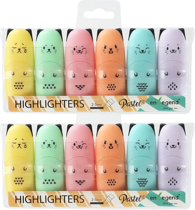enlegend 2 Packs Cute Animal Design Mini Highlighter Pen Assorted Colors Chisel Tip Gift Pastel Color Highlighter Marker…