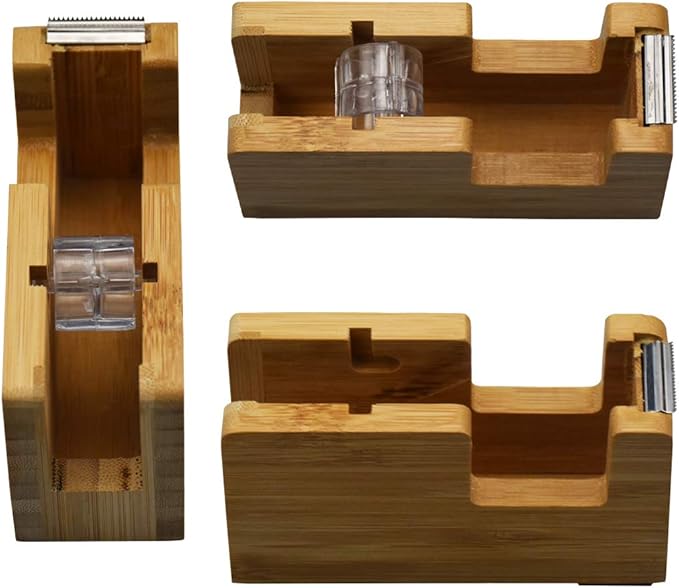 Enyuwlcm Bamboo Desk Tape Dispenser Natural Tape Dispenser with Open End Made of 100% Bamboo 1 Pack