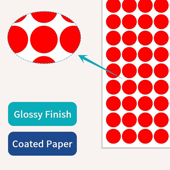 1" Red Dot Stickers 1050 PCS Circle Round Colored Coding Label | Used for manual labor in kindergartens, garage yard price sales, organizing activity color groups,marking spice bottles