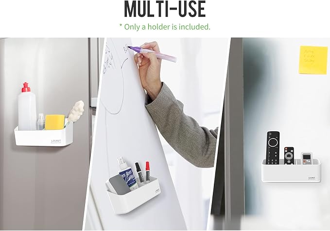 loukin Magnetic & Adhesive Marker Holder, White Whiteboard Tray, White×2 | 8.6" × 2.7", Holds 4 Erasers and 12 Markers, Supports up to 3.3 lb, 2 Mounting Options, Fits Glass and Refrigerators