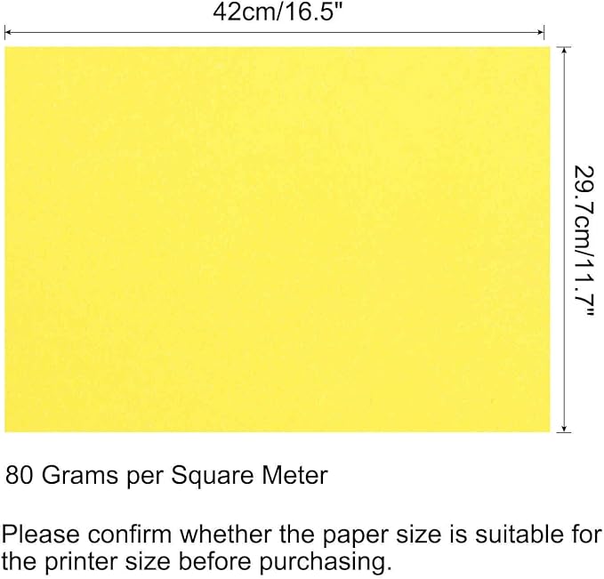 MECCANIXITY 50 Sheets Colored Copy Paper 16.5 x 11.7 Inch Printer Paper 80gsm Bright Yellow for Office Printing, Document Copying, Invitations, Forms, Art Projects