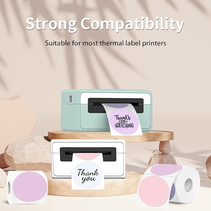 Thermal Label,3 Inch Pink Gradient Round Thermal Printer Sticker,Self-Adhesive Round Direct Thermal Labels,Thermal Stickers for DIY Logo Design,Name Tag (300 Labels/1 Roll)