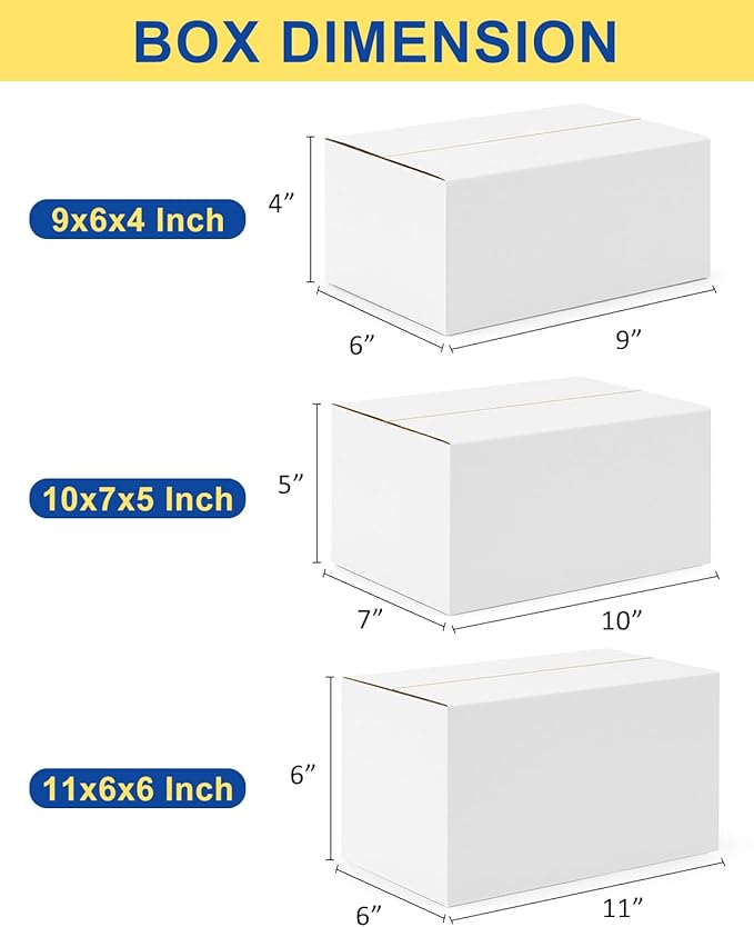 Assorted-Sizes-Shipping-Boxes-45-Pack: 9x6x4 & 10x7x5 & 11x6x6 Small-Shipping-Boxes-Mailers, White-Boxes, Corrugated-Cardboard-Boxes-for-Packing-Small-Business Mailing