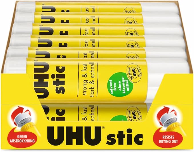 UHU Stic Glue Stick, 12-Pack Bulk Set: 21g Sticks – Washable – All Purpose School & Craft Adhesive for Kids, Scrapbooking, Office & Home Use – Dries Clear, Screw Cap, Strong, Solvent Free