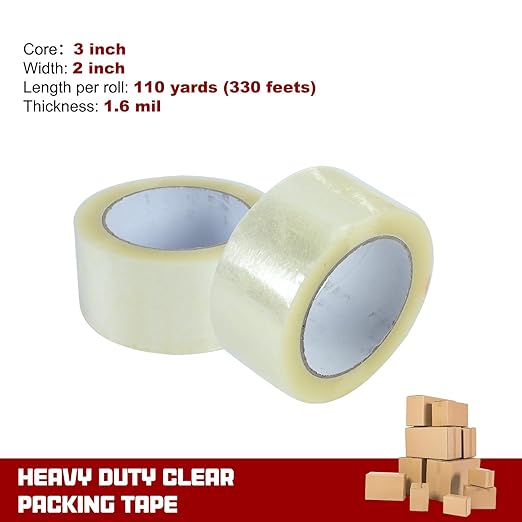 Heavy Duty Clear Packing Tape 110 Yards Per Roll (36 Rolls) - 2 Inch Width 1.6 Mil Thick, Strong Pressure-Sensitive Adhesive Packing Tape for Office Storage Moving Mailing Packaging and Shipping