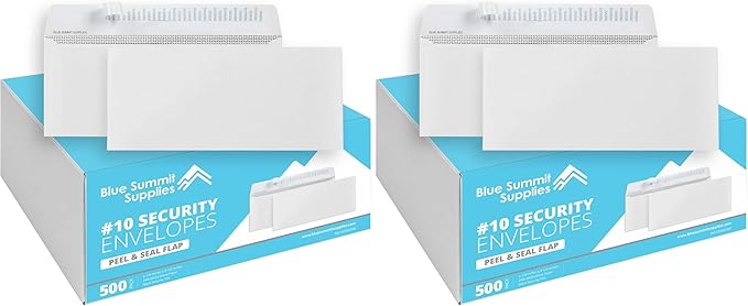 500#10 Windowless Security Envelopes Self Seal, Peel and Seal, Security Tinted, Printer Friendly Design for Business, Dimensions - 4-1/8 Inch x 9 ½ Inch - Envelopes Letter Size for Mailing (Pack of 2)