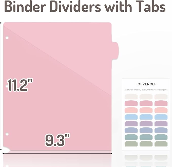 Forvencer 8 Counts Dividers with 2 Pockets, Binder Dividers with Tabs | 8 Tabs Binder Dividers for 3 Ring Binder, School Office Organization, Multicolor, Letter Size, 1 Set