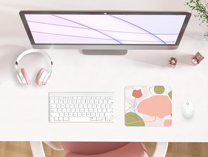 Mouse Pad with Stitched Edge, Multiple Patterns Computer Mouse Pads with Non-Slip Rubber Base, Washable Cloth Mousepad, for Gaming, Laptop, PC (Rose Bloom)