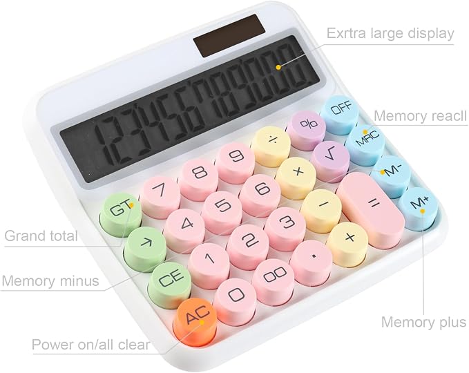 Large Computer Electronic Calculator Counter Solar & Battery Power 12 Digit Display Multi-Functional Big Button for Business Office School Calculating (HY-2278)