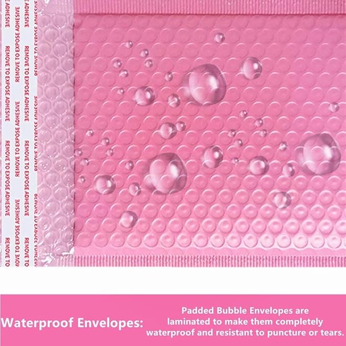Bubble Mailers 3.5X5.9 Inch 50 Pack Small Padded Envelopes Poly Thicken Padded Self Seal Envelopes Bags (Pink)