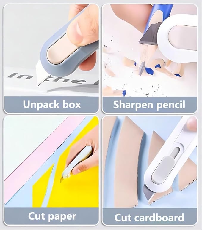 7pcs Utility Knife ，SK5 Retractable Blade Duty Box Cutter Letter Opener, Razor Sharp Cartons Cardboard Cutter Knife Perfect for Paper, Sewing, Craft, Home and Office, Blue,green,pink,white(7pcs)