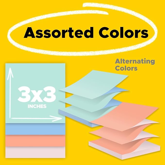 Post-it Pop-up Notes, 12 Sticky Note Pads, 3 x 3 in., School Supplies, Office Products, Accordion Sticky Notes Work with Pop-Up Note Dispenser, Beachside Café Collection, Alternating Colors