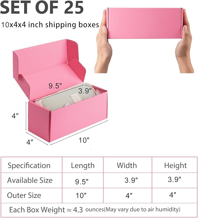10x4x4 inch Pink Shipping Boxes for Small Business- Set of 25