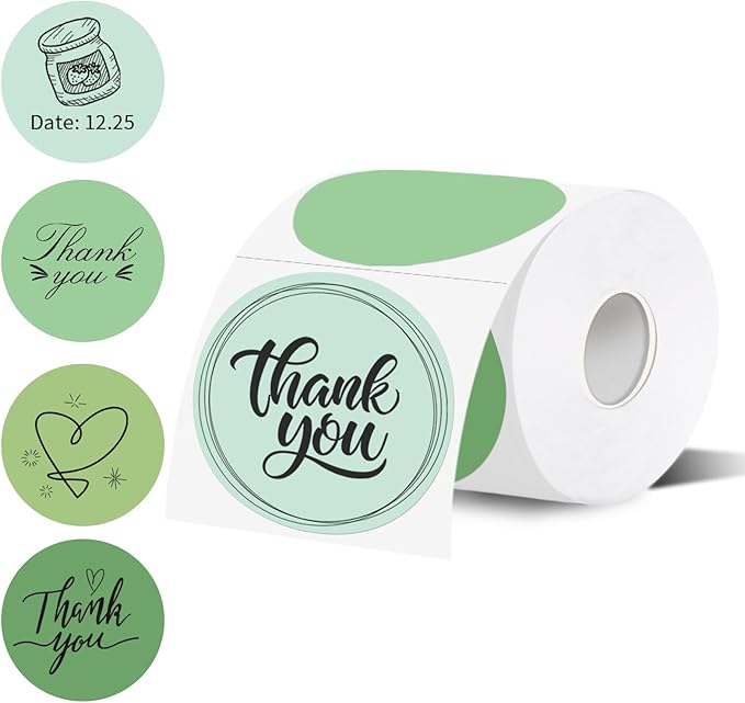 Thermal Label,3 Inch Green Gradient Round Thermal Printer Sticker,Self-Adhesive Round Direct Thermal Labels,Thermal Stickers for DIY Logo Design,Name Tag (300 Labels/1 Roll)