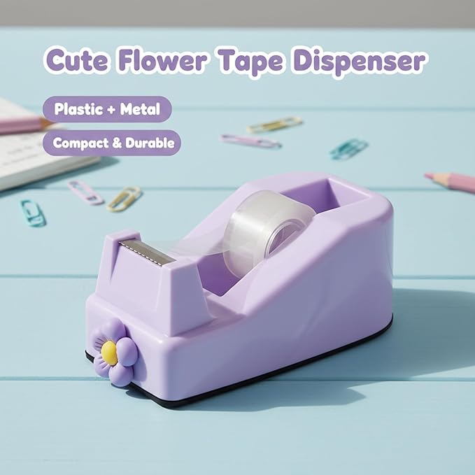 Tape Dispensers,Purple/Pink Tape Dispenser,Tape Dispenser Desk with Stable Weighted Base,Easy One-Hand Use for Scrapbook,Duct Tape & Packing Tape,Ideal for Vision Board Supplies,Office&School Supplies