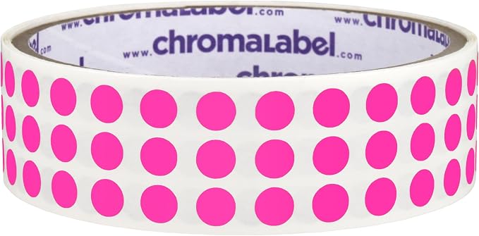 Fluorescent Pink Dots, 1/4 Inch, 1000/Roll | Writable Fluorescent Matte Pink Circle Labels for Offices and Classrooms. Made in USA