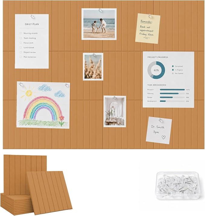 48" x 36" Large Felt Bulletin Board, Bold-Stripe 12-Pack Cork Boards | Fabric Bulletin Board with 60 Adhesive Tabs, 50 Pushpins, Felt Wall Tiles for Office Push Pin Board Felt Board, Creamy Coffee | Fabric Bulletin Board with 60 Adhesive Tabs, 50 Pushp...