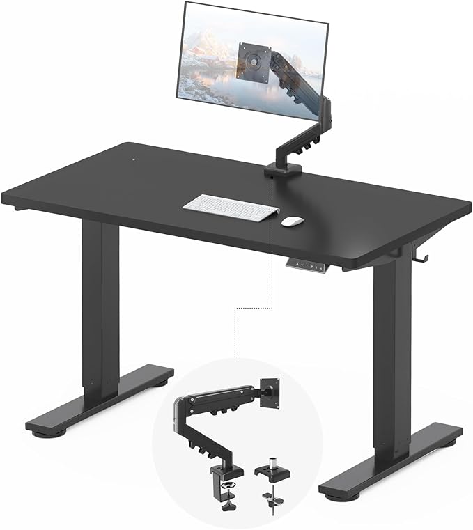 FLEXISPOT EN2 48''x24'' Standing Desk with Monitor Mount Bundle, One-Piece Desktop, Fully Adjustable Single Monitor Arm with Cable Management, Bundle for Home Office, Gaming & Study, Black