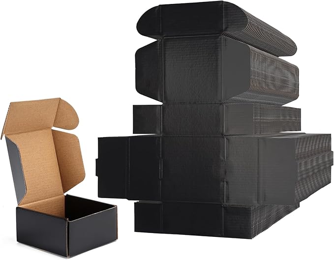 EXYGLO 40 Pack 4x4x2 Shipping Boxes, Black Corrugated Cardboard Boxes for Packaging Small Business, Moving, Shipping, Mailing, and Storing