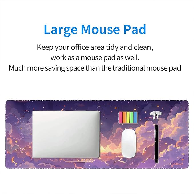 Cute Gaming Mouse Pad Desk Pad Kawaii Pink Purple Gold Clouds Mousepad XL Large Gaming Mouse Pad Laptop Keyboard Mat Desk Pad Office Home Decor for Women Girl 31.5"x11.8"