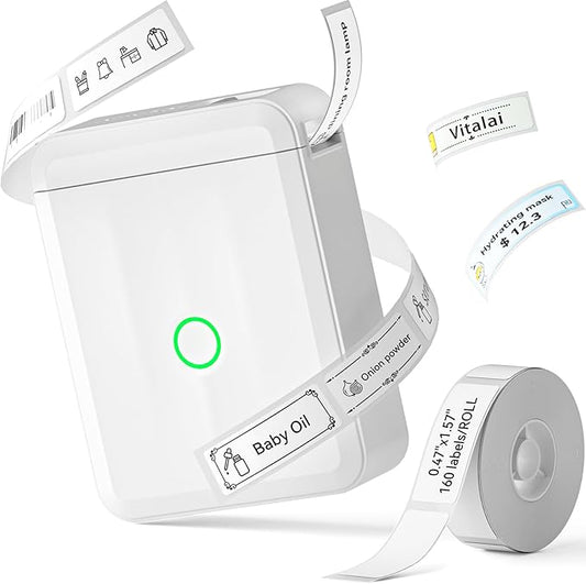 NIIMBOT D110 New Version Label Maker Machine with Tape, Handheld Bluetooth Label Printer, Mini Thermal Printer, Sticker Maker for Organizing Home Kitchen School,White