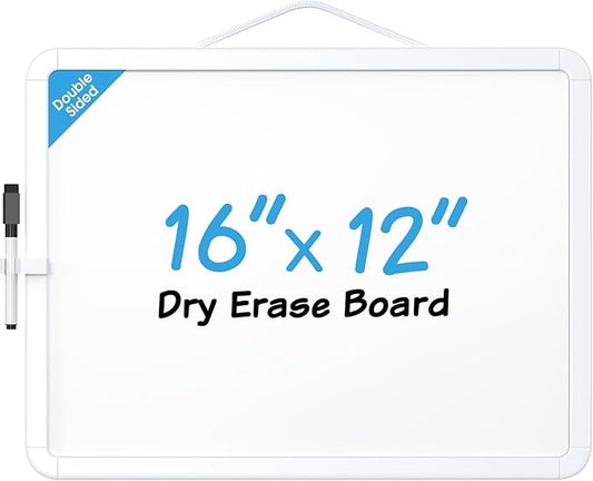 MaxGear Small White Board for Wall, 16"x 12" Double-Sided Magnetic Hanging Dry Erase Board with a Black Marker, Portable Whiteboard for Planning, Drawing, Memo, to Do List
