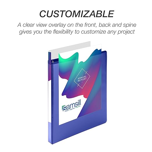 Samsill Durable 0.5 Inch Binder, D Ring Binder, Customizable Clear View Cover, Blue, 24 Pack, Each Holds 125 Pages