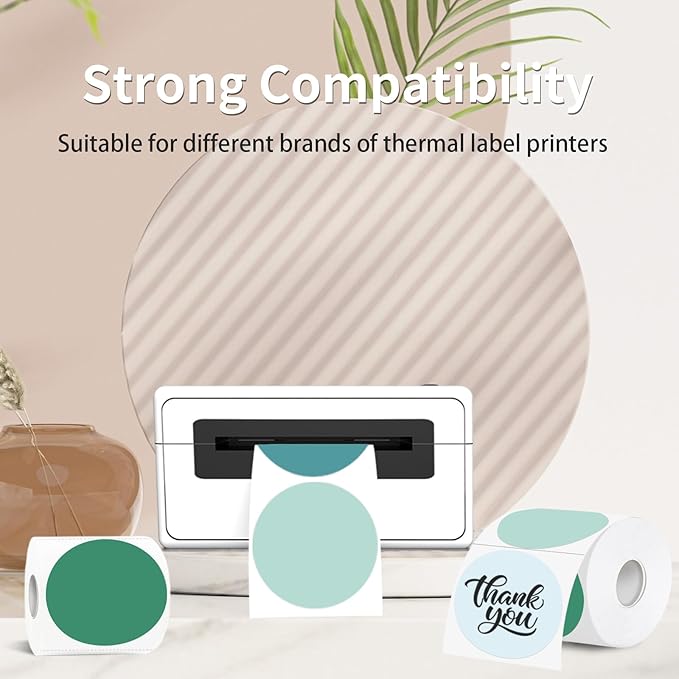 3 Inch Thermal Label,Green Round Thermal Printer Label,Waterproof Thermal Stickers for DIY Logo Design,Name Tag,Thanks Card 300 Labels/Roll (Green)