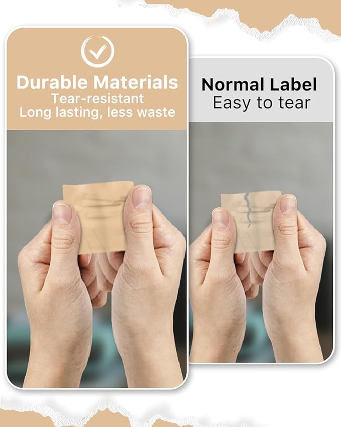 iEager Brown Square Thermal Label Stickers, 2"x2" Self-Adhesive Square Direct Thermal Labels with Perforation Line, 500 Sheets/Roll