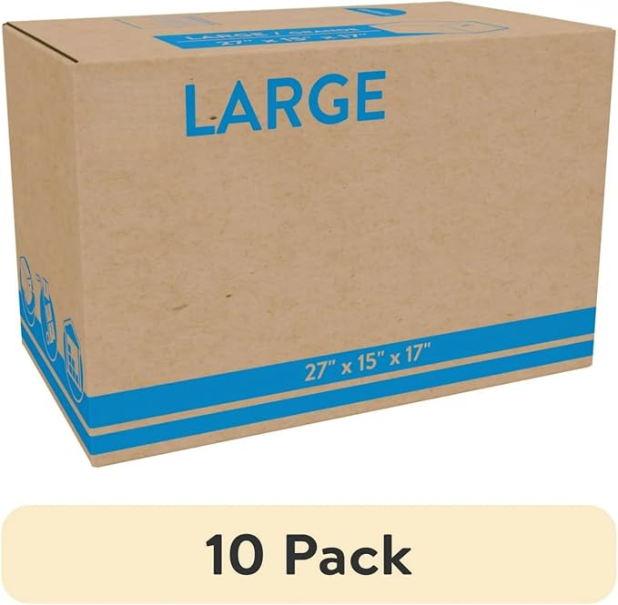 Large Moving Boxes 10 Pack, 27x15x17 In Corrugated Cardboard | Corrugated cardboard boxes, 32 ECT, heavy duty, for packing clothes, decorations, books during moving or storage.
