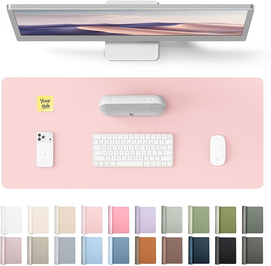 YSAGi Leather Desk Protector, Office Mat, Large Mouse Mat, Non-Slip PU Leather Blotter, Laptop Pad, Waterproof Writing Pad for Office and Home (Light Pink, 23.6" x 13.8")