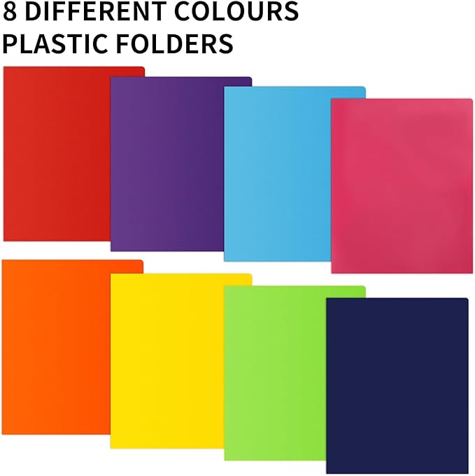 EOOUT 32pcs Plastic Folders with Pockets, Heavy Duty Folders with 4 Pockets for Office and School, Letter Size, 8 Assorted Colors