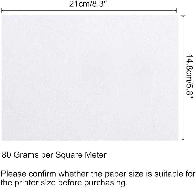 MECCANIXITY 50 Sheets Colored Copy Paper 8.3 x 5.8 Inch Printer Paper 80gsm White for Office Printing, Document Copying, Invitations, Forms, Art Projects