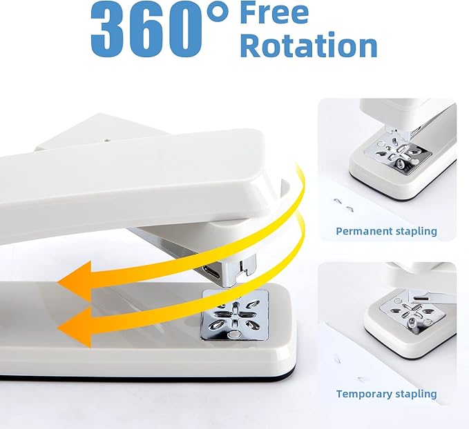 Deli/EZWORK Swing-Arm Swivel Stapler, 25 Sheets Capacity, 360 Degree Rotate Desk Staplers with 1000 Staples for Booklet or Book Binding, White