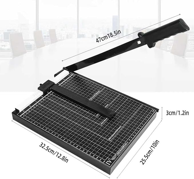 12" Guillotine Paper Cutter - 10 Sheet Capacity for Cardstock, Photos & Crafts | Heavy Duty Steel Base with Safety Guard | Ideal for Office, School or Home Use