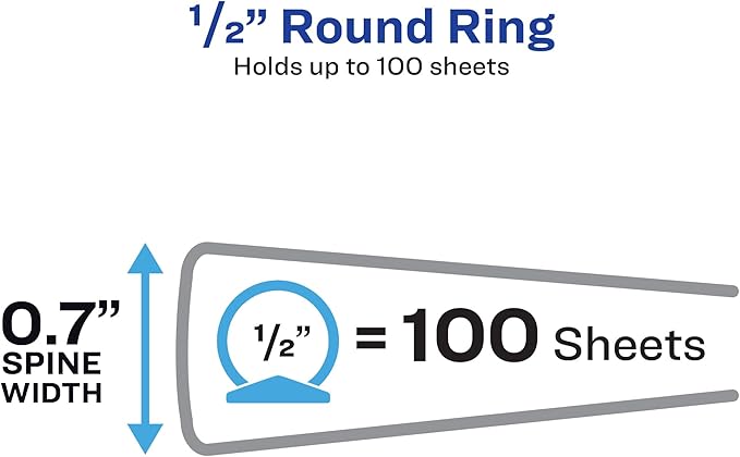 Avery Economy View 3 Ring Binder, 0.5" Round Rings, 100-Sheet Capacity, 0.7 Inch Wide Spine, Great for Home, School Supplies, Office, or Organization Needs, 1 Black Binder (05751) (Pack of 12)
