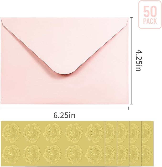 50 PCS Blush Pink Colorful A4 Envelopes,4x6 Envelopes for Invitations | 4x6 Envelopes for Greeting Cards, Great for Invitations, Wedding Invitation, Birthday, Baby Shower, Graduation