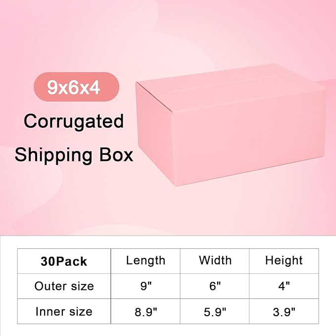 9x6x4 Shipping Boxes for Small Business, 30 Pack Pink Corrugated Cardboard Boxes, Small Mailing Boxes for Shipping Packing