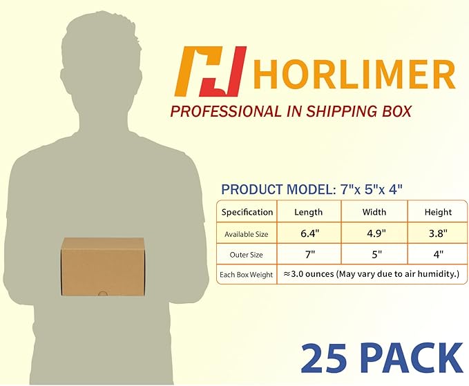 HORLIMER 7x5x4 inches Shipping Boxes Set of 25, Brown Corrugated Cardboard Box Literature Mailer