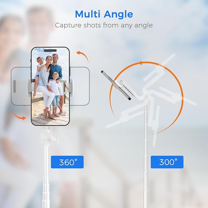 Selfie Stick Travel Tripod for Cell Phone with Remote Control and Phone Holder, Extendable Selfie Stick for iPhone, iPhone Tripod for Video Recording, 50 Inch, White