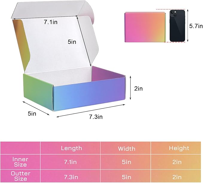 7x5x2 Shipping Boxes Small, 45 Pack Rainbow Corrugated Cardboard Mailer Boxes for Small Business, Mailing, Packaging