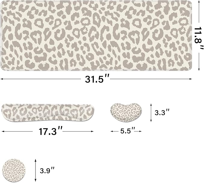 Cheetah Desk Pad and Keyboard Wrist Rest, Large Mouse Pad + Keyboard Pad+Mouse Wrist Support, Non-Slip Desk Mat Protector for Office, Home 31.5×11.8 Inches Leopard