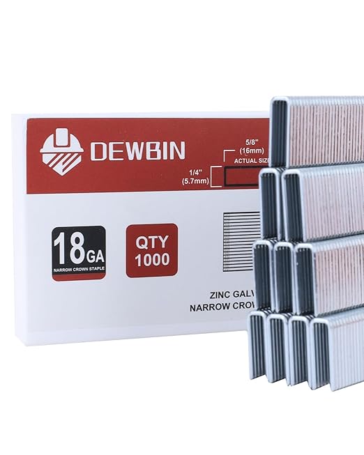 18 Gauge Narrow Crown Staples, 1000 Cts 5/8-Inch 18GA Heavy Duty Galvanized Upholstery Staples for Electric or Pneumatic Narrow Crown Stapler Guns