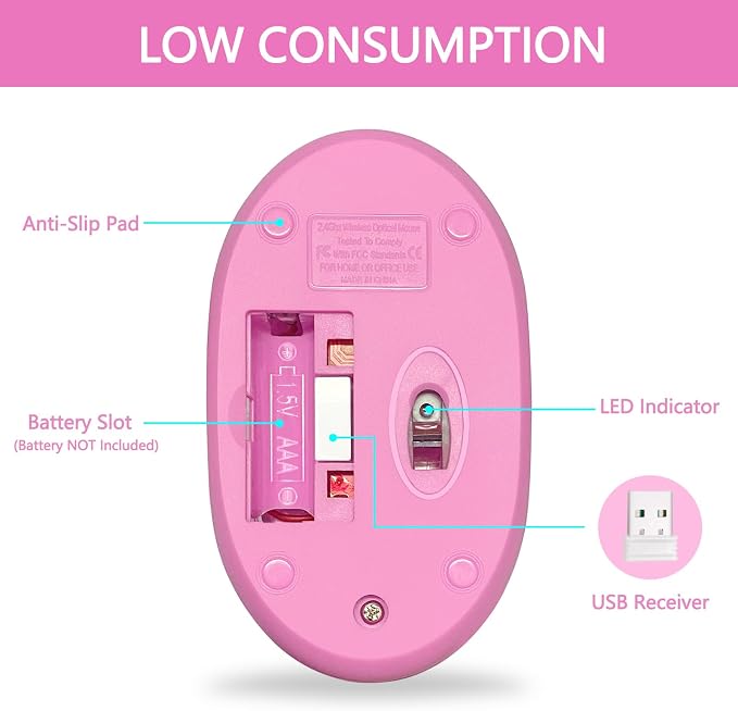 SOON GO Pink Wireless Mouse,mini Portable Mobile Optical Cordless Mouse fit for Mac,Chromebook Laptop, Desktop Kids and Teen Girl Birthday